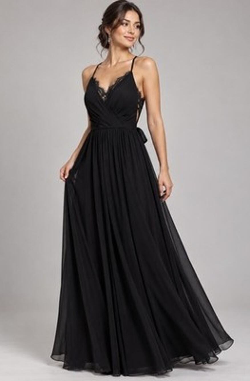AZAZIE Black Chiffon A-Line Maxi Formal Dress Sz 10 Jeweled Back Prom Gala Lace